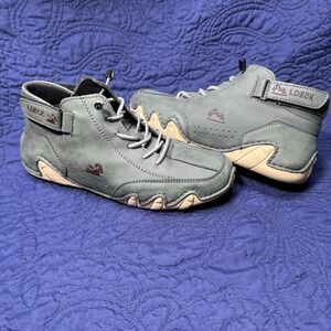 LDECK Grey Mid Top Leather Lace Up Fashion‎ Sneakers Shoes Womens size 37/ 6.5